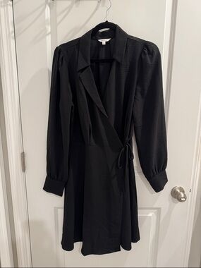 Reitmans Black Wrap Midi Dress with Long Sleeves